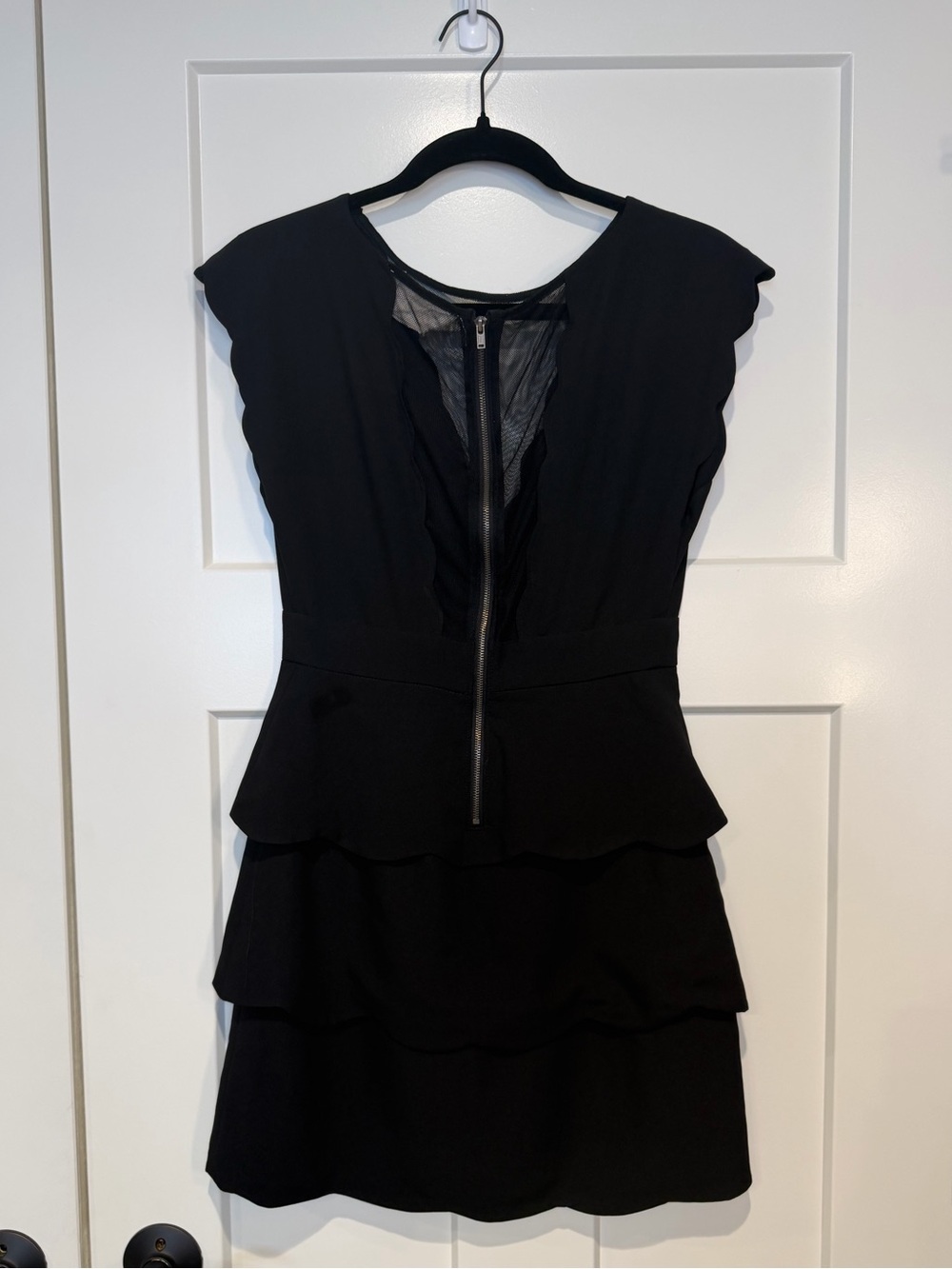 Coincidence & Chance Black Scallop Sheath Dress with Mesh V-Neck - Picture 9 of 11